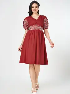 Honey by Pantaloons Puff Sleeve Fit & Flare Cotton Dress