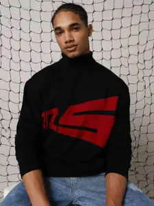 Hubberholme Men Turtle Neck Typography Printed Pullover Sweater