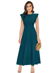 ODETTE Women Round Neck Flutter Sleeve Maxi Dress