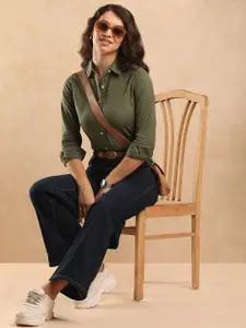 Gazillion Women Original Spread Collar Solid Slim Fit Semiformal Shirt