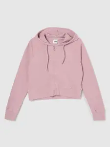 max Girls Cotton Solid Hooded Long Sleeves Front-Open Sweatshirt