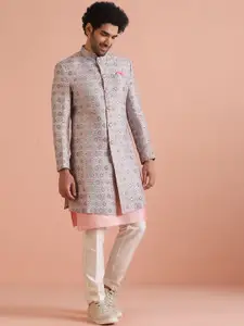KISAH Men Ethnic Motifs Kurta Indowestern Sherwani Trouser Set