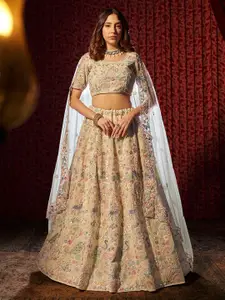 Fusionic Embroidered Sequinned Semi-Stitched Lehenga & Unstitched Blouse With Dupatta