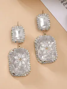 Bohey by KARATCART Gold-Plated CZ Studded Contemporary Drop Earrings