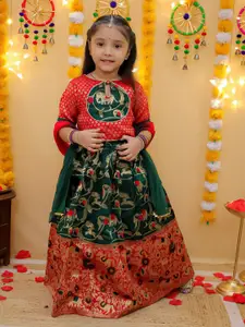 BownBee Girls Floral Woven Design Jacquard Ready to Wear Lehenga & Blouse With Dupatta