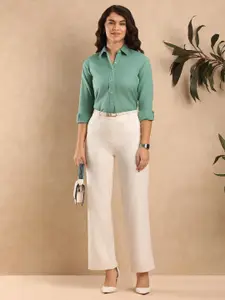 Gazillion Women Original Spread Collar Solid Slim Fit Semiformal Shirt