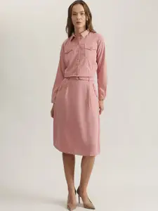 Iconic Women Spread Collar Solid Cotton Casual Shirt