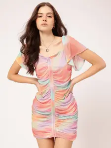 DressBerry Dyed Net-Layered Ruched Mini Dress