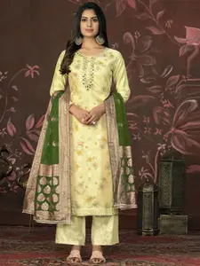 Maroosh Floral Printed Mirror Work Unstitched Cotton Jacquard Dress Material