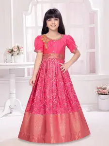 Tiny Kingdom Girls Floral Embroidered Fit & Flare Maxi Dress