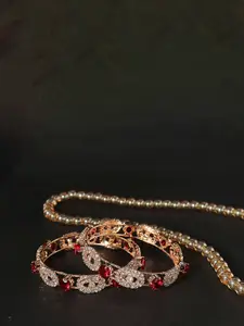 LAVAZZA Set Of 2 Rose Gold-Plated CZ & Amercian Diamond Studded Kada Bangles