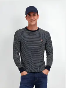 U.S. Polo Assn. Denim Co. Men Striped Round Neck Cotton Slim Fit T-shirt