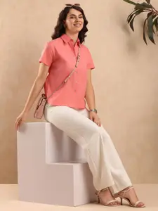 Gazillion Women Original Spread Collar Solid Cotton Semiformal Shirt