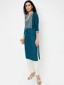 max Floral Embroidered Thread Work Straight Kurta