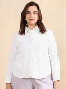 RAREISM Women Plus Size Comfort Spread Collar Solid Casual Shirt