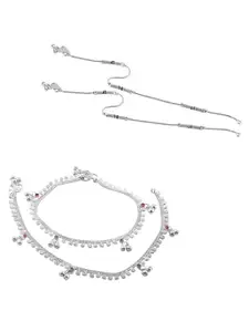 Heer Collection Set Of 2 Silver-Plated Anklets