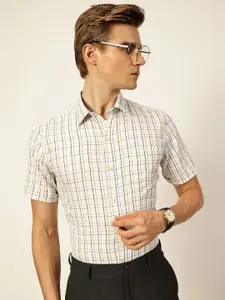 Thomas Scott Men Smart Spread Collar Tartan Checked Cotton Formal Shirt