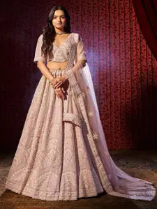 Fusionic Embroidered Sequinned Semi-Stitched Lehenga & Unstitched Blouse With Dupatta