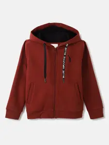 Blue Giraffe Boys Solid Hooded Front-Open Cotton Sweatshirt