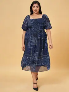 Honey Curvytude by Pantaloons Women Ethnic Motifs Printed Fit & Flare Midi Dress