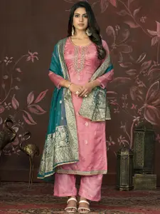 Maroosh Floral Embellished Beads and Stones Organza Unstitched Dress Material