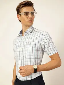 Thomas Scott Men Smart Cutaway Collar Tartan Checked Cotton Formal Shirt