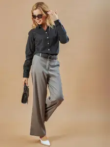 Gazillion Women Original Spread Collar Solid Cotton Semiformal Shirt