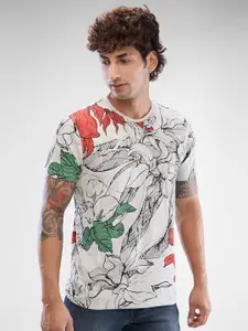 SPYKAR Men Floral Printed Round Neck Cotton T-shirt