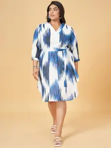 Honey Curvytude by Pantaloons Women Tie and Dye Printed A-Line Plus Size Knee Length Dress