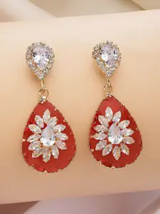 Bohey by KARATCART Gold-Plated American Diamond Studded Contemporary Drop Earrings