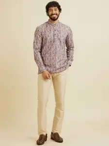 Manyavar Floral Digital Printed Mandarin Collar Straight Short Kurta