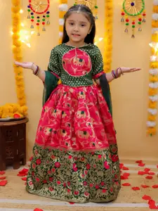 BownBee Girls Floral Woven Design Zari Jacquard Ready to Wear Lehenga & Blouse & Dupatta