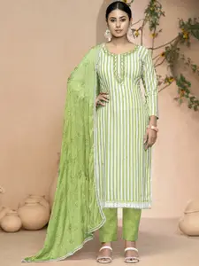 Maroosh Striped Beads & Stones Unstitched Dress Material