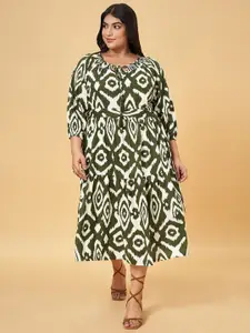 Honey Curvytude by Pantaloons Plus Size Abstract Printed Tie-Up Neck Tiered A-Line Dress