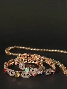 LAVAZZA Set Of 2 CZ & Amercian Diamond Studded Kada Bangles