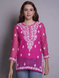 Seva Chikan Women Ethnic Motifs Embroidered Handloom Chikankari Kurti
