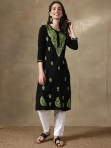 Seva Chikan Ethnic Motifs Embroidered Chikankari Cotton Straight Kurta