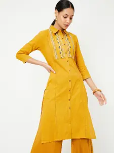 max Striped Embroidered Thread Work Shirt Collar Cotton Straight Kurta