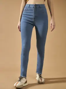 Roadster Women Skinny High Rise Cropped Length Fringe Detailing Stretchable Denim Jeans