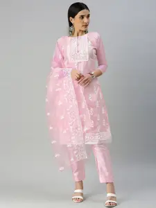 Maroosh Floral Embroidered Organza Unstitched Dress Material