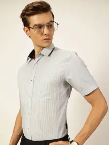 Thomas Scott Men Smart Spread Collar Pinstripes Striped Cotton Formal Shirt