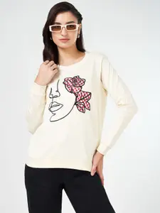 Honey by Pantaloons Women Cotton Graphic Printed Round Neck Pullover Sweatshirt