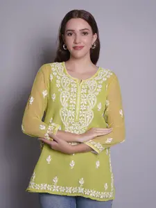 Seva Chikan Ethnic Motifs Embroidered Chikankari Kurti & Slip
