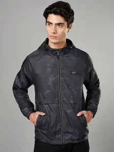 SF JEANS by Pantaloons Men Hooded Abstract Printed Casual Bomber Jacket