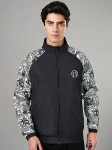 SF JEANS by Pantaloons Men Mock Collar Graphic Printed Casual Bomber Jacket