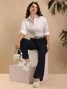 Gazillion Women Original Spread Collar Solid Cotton Semiformal Shirt