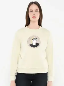 RAREISM Women Graphic Applique Cotton Sweatshirt