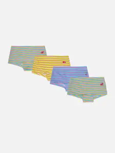 Bodycare Kids Girls Pack Of 4 Striped Mid-Rise Cotton Shorts