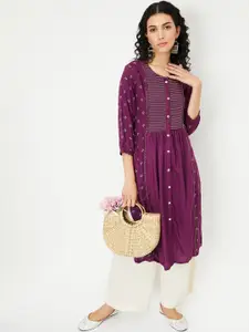 max Geometric Embroidered Thread Work Straight Kurta