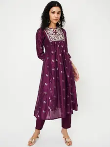 max Ethnic Motifs Embroidered Sequinned Cotton A-Line Kurta